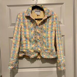 Vintage Carlisle Blazer Pastel Plaid Woven Tweed Spring Easter Multicolor Pink